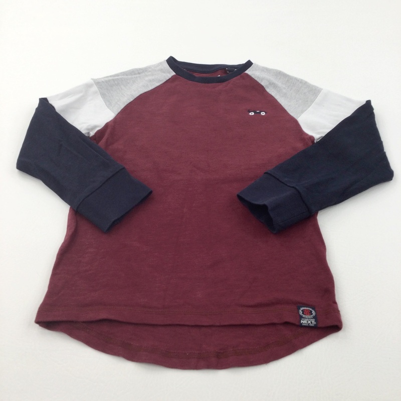 Racing Car Motif Burgundy, Grey & Navy Long Sleeve Top - Boys 5-6 Years