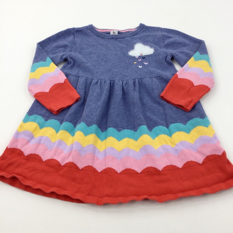 Rainbows & Clouds Colourful Knitted Dress - Girls 18-24 Months