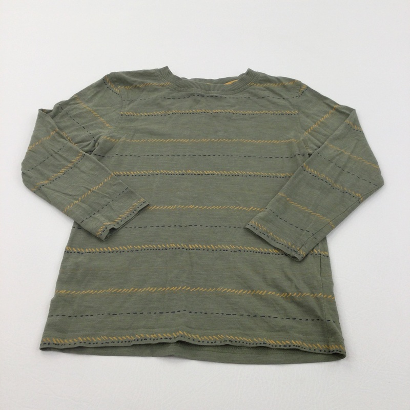 Sage Green & Yellow Striped Long Sleeve Top - Boys 5-6 Years