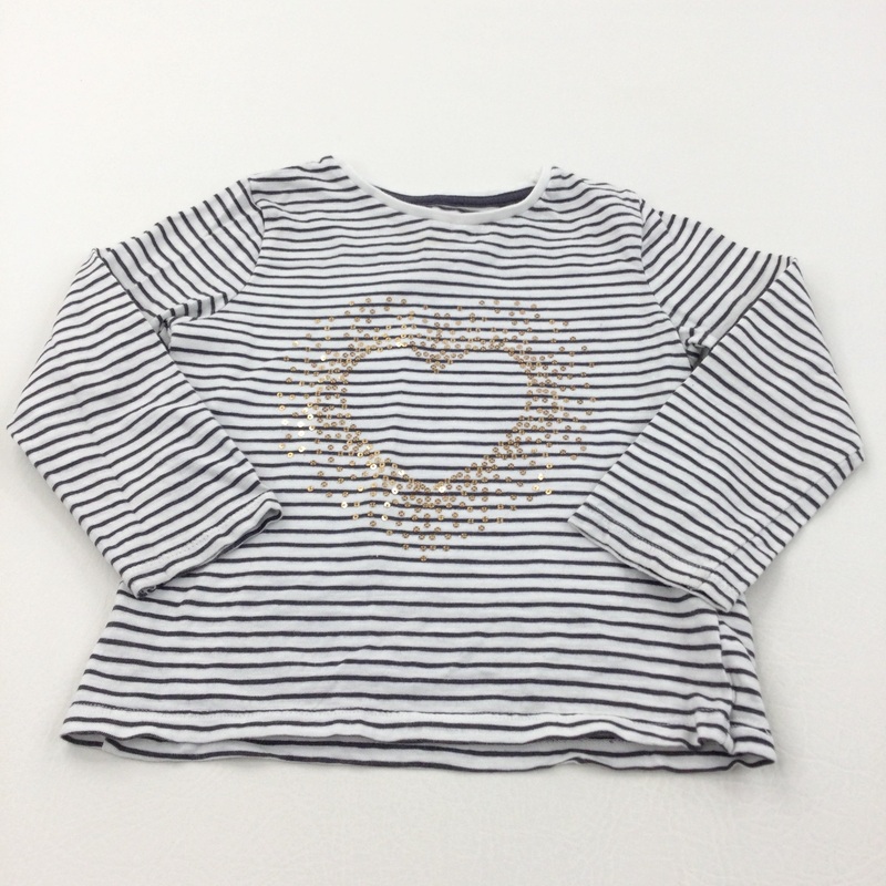 Sequin Hearts Black & White Striped Long Sleeve Top - Girls 3-4 Years