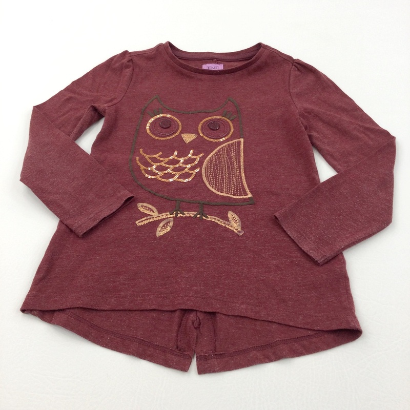 Sequin Owl Dark Red Long Sleeve Top - Girls 3-4 Years