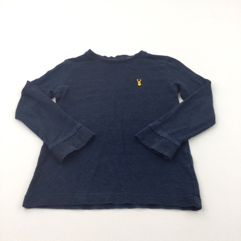Stag Motif Dark Blue Textured Long Sleeve Top - Boys 6 Years