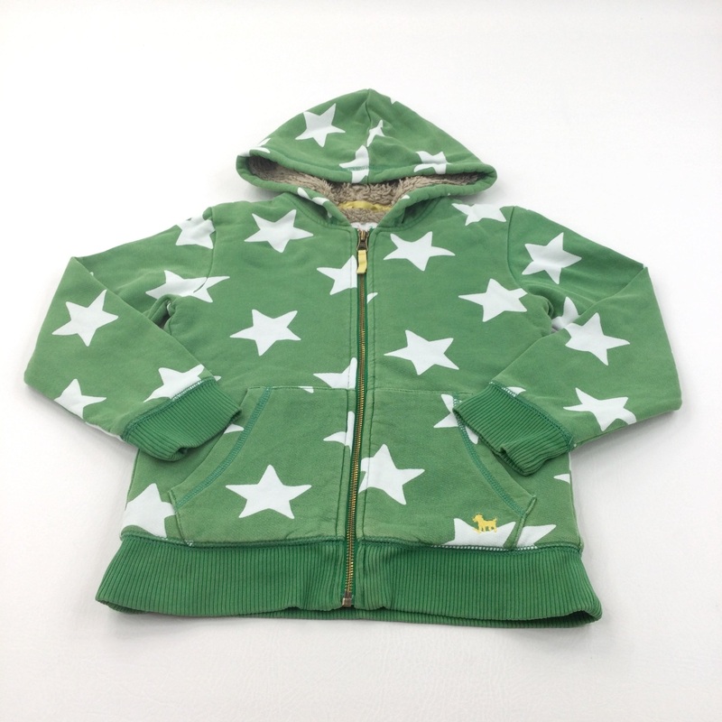 Stars White & Green Thick Fleece Lined Zip Up Hoodie Sweatshirt - Boys 6-7 Years