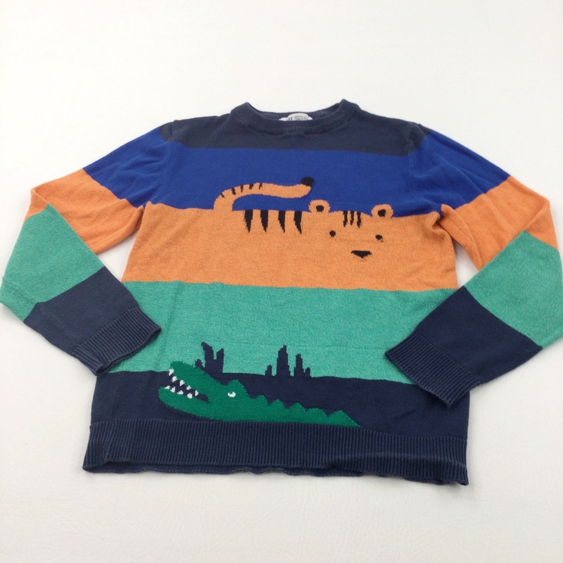 Tiger & Crocodile Navy, Orange & Green Lightweight Knitted Jumper - Boys 6-8 Years