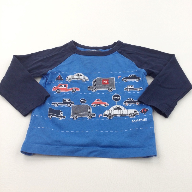 Vehicles Appliqued Blue & Navy Long Sleeve Top - Boys 18-24 Months