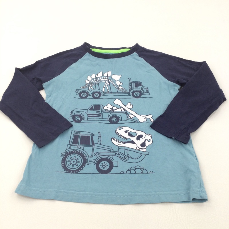 Vehicles & Dinosaur Skeletons Navy & Blue Long Sleeve Top - Boys 5-6 Years