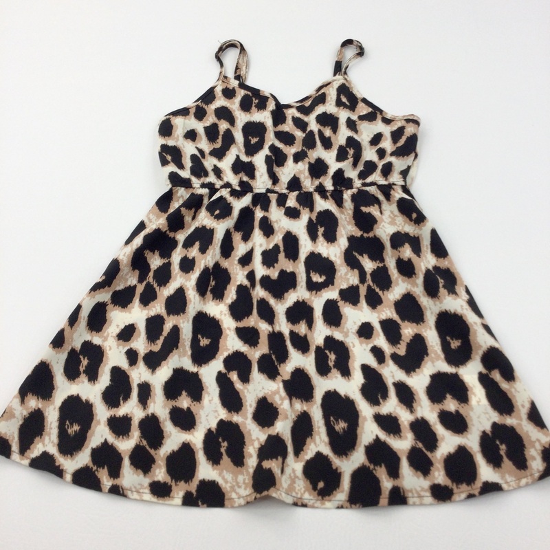 Animal Print Cream, Black & Lightweight Polyester Sun Dress - Girls 8 Years