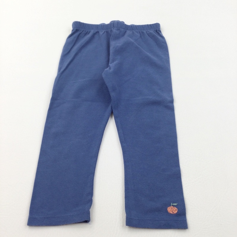 Apple Embroidered Blue Leggings - Girls 18-24 Months