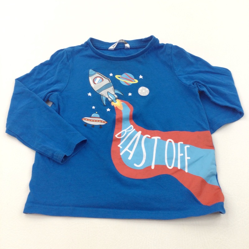 'Blast Off' Rocket Blue Long Sleeve Top - Boys 2-3 Years
