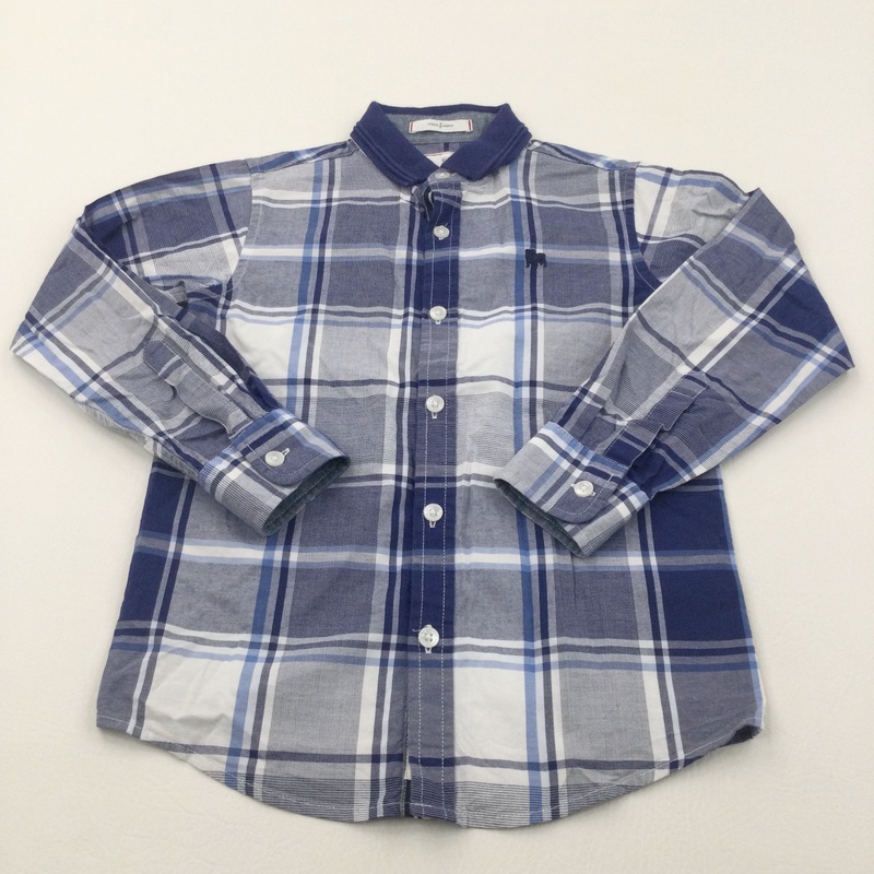 Blue & White Checked Cotton Shirt - Boys 8 Years