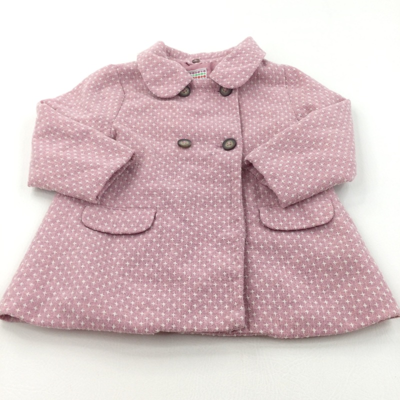 Crosses Pattern Pink & White Fabric Smart Coat - Girls 2-3 Years