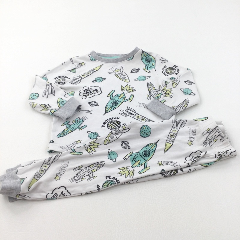 'Need Space' Green, Grey & White Pyjamas - Boys 2-3 Years