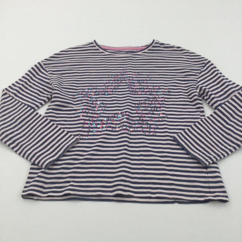 Sequins Star Navy & Beige Striped Long Sleeve Top - Girls 9 Years