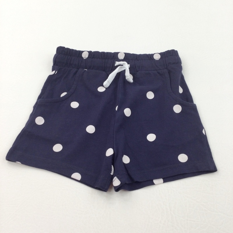 Spotty White & Navy Lightweight Jersey Shorts - Girls 18-24 Months