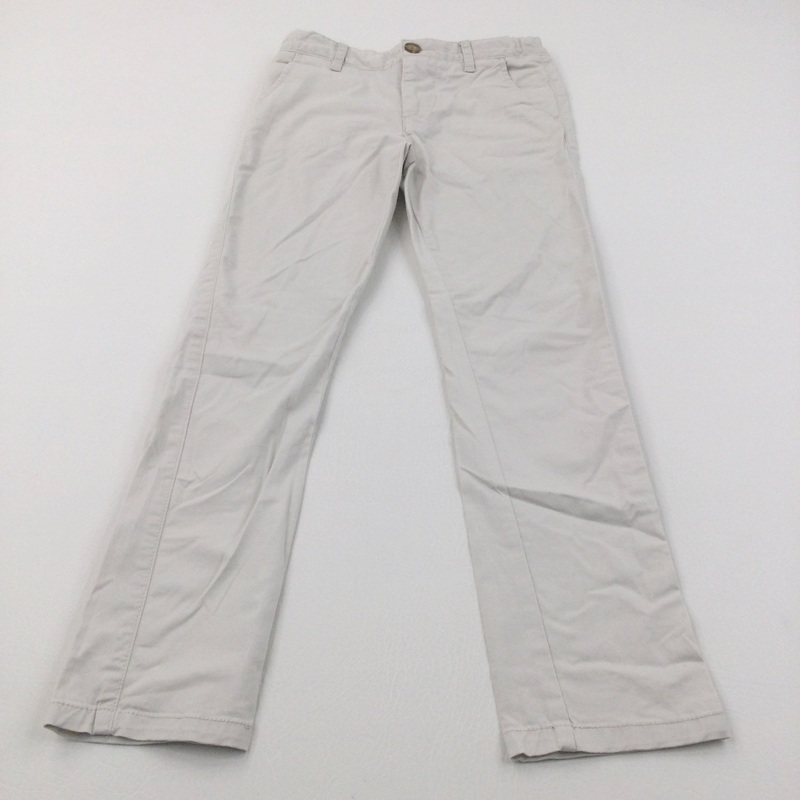 White Lightweight Cotton Twill Trousers with Adjustable Waistband - Boys 8 Years