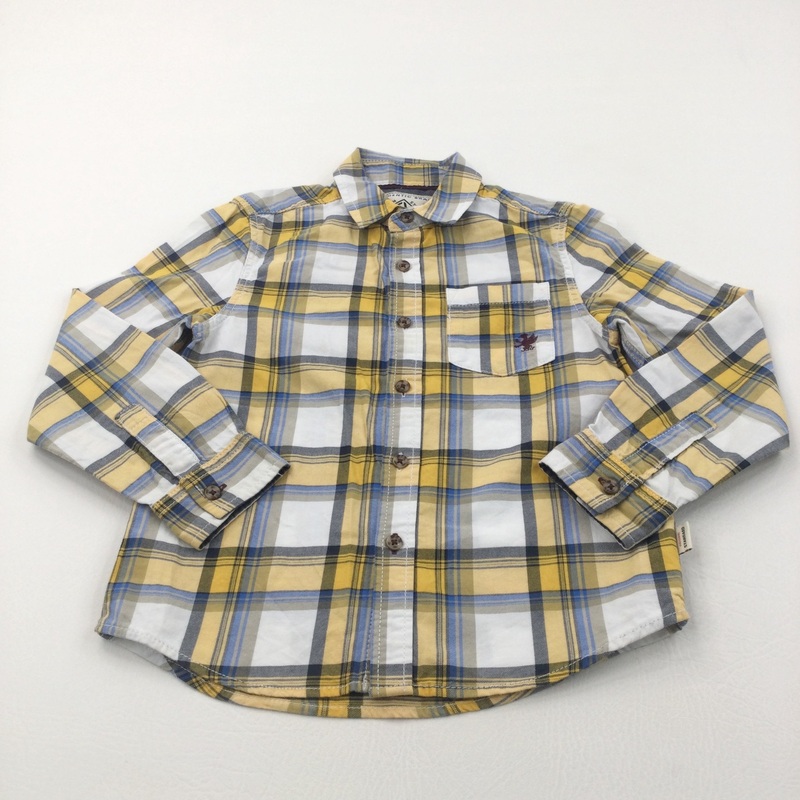 Yellow, White & Blue Checked Cotton Shirt - Boys 6 Years
