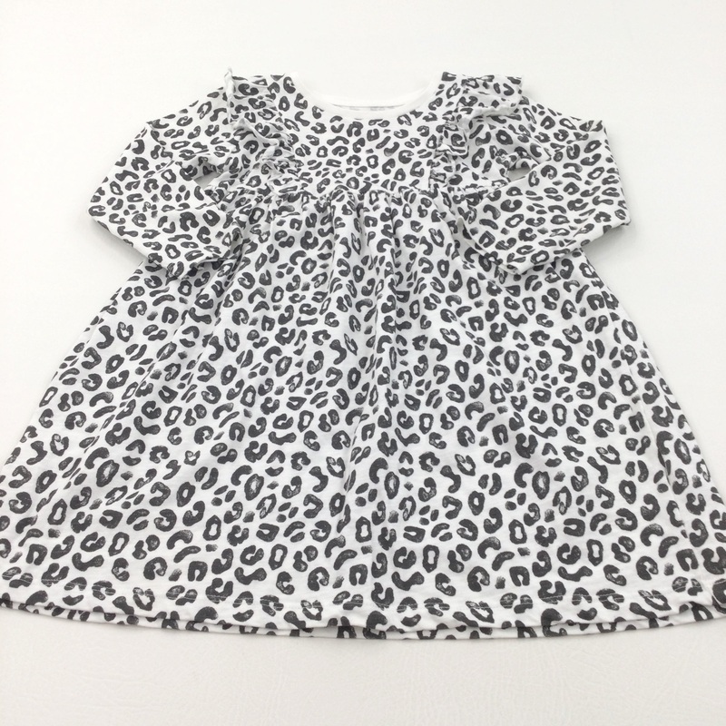 Animal Print Black & White Lightweight Jersey Dress - Girls 3-4 Years