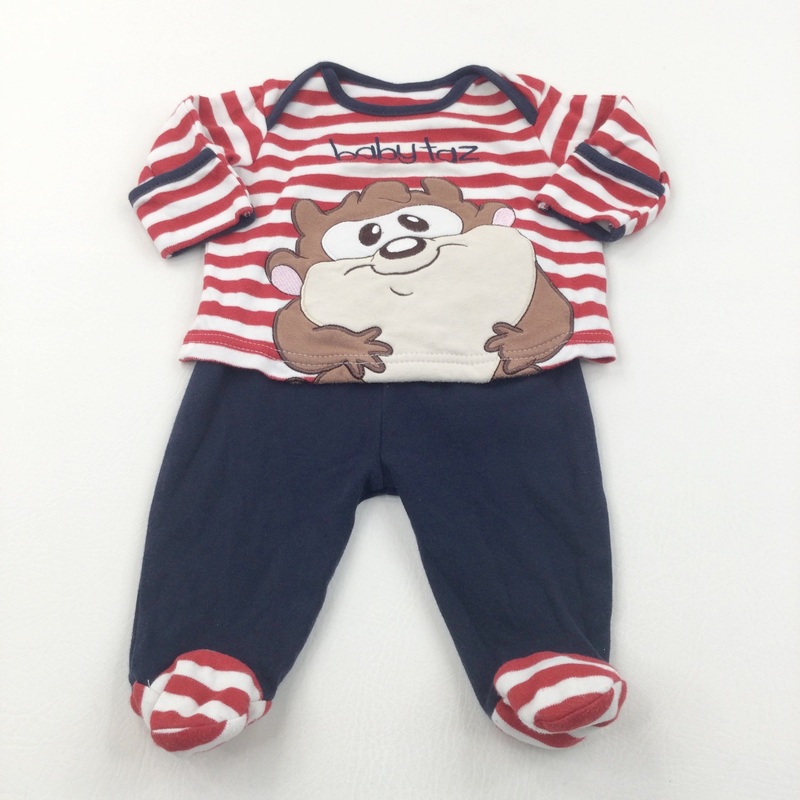 'Baby Taz' Red, White & Navy Pyjamas - Boys 0-3 Months