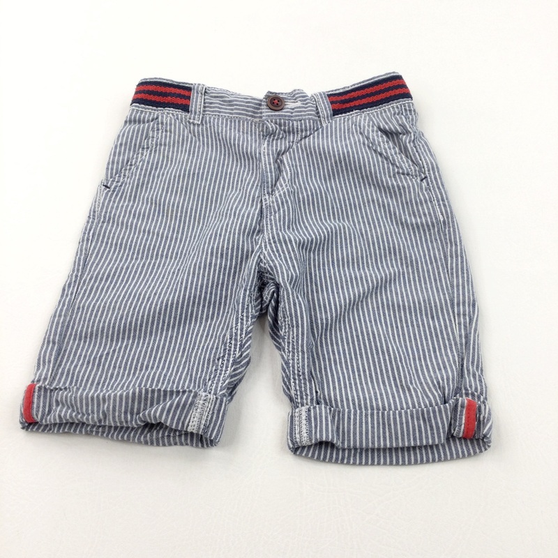 Blue & White Striped Cotton Shorts with Adjustable Waistband - Boys 4-5 Years