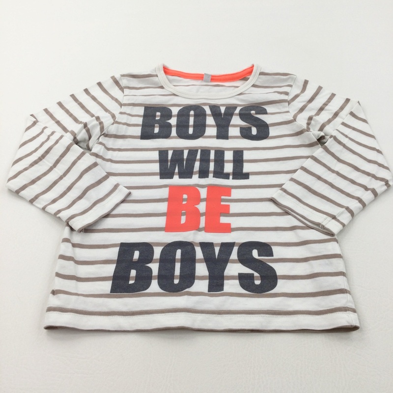 'Boys Will Be Boys' Brown & White Striped Long Sleeve Top - Boys 3-4 Years