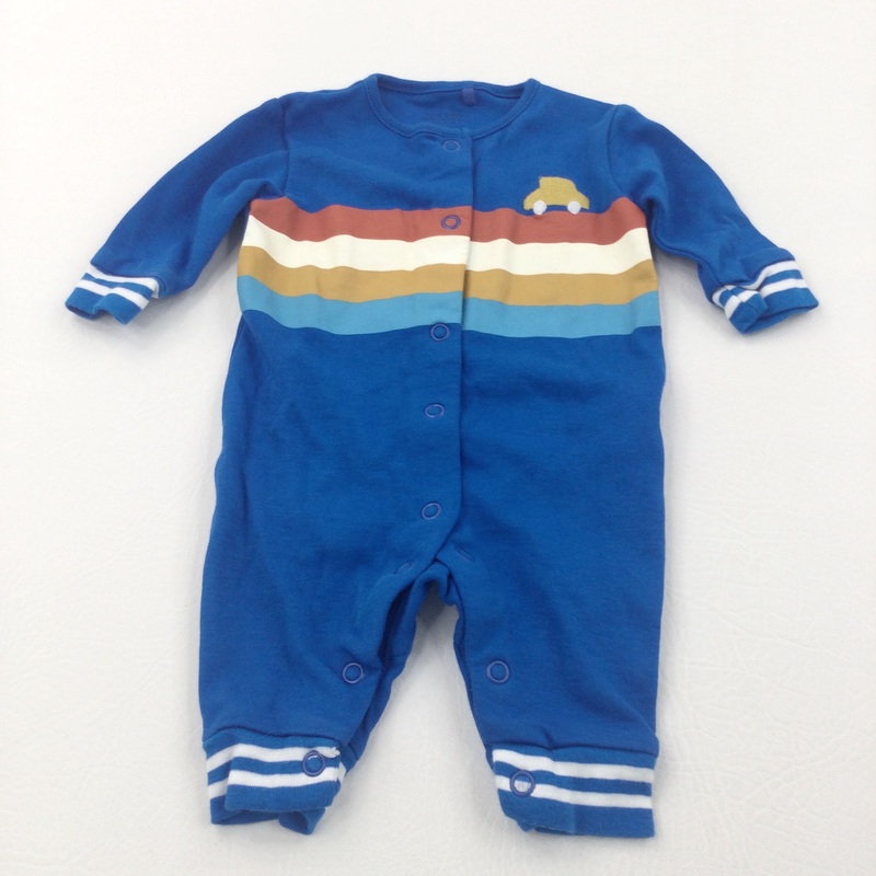 Car & Colourful Stripes Jersey Romper - Boys Newborn