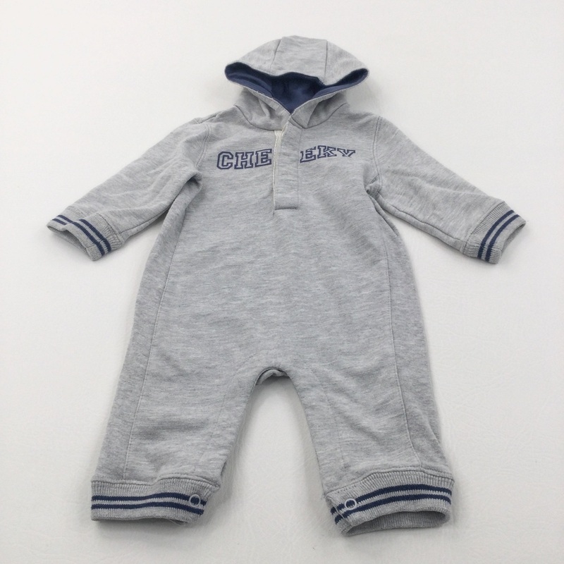 'Cheeky' Navy & Grey Jersey Hoodie Romper - Boys 0-3 Months