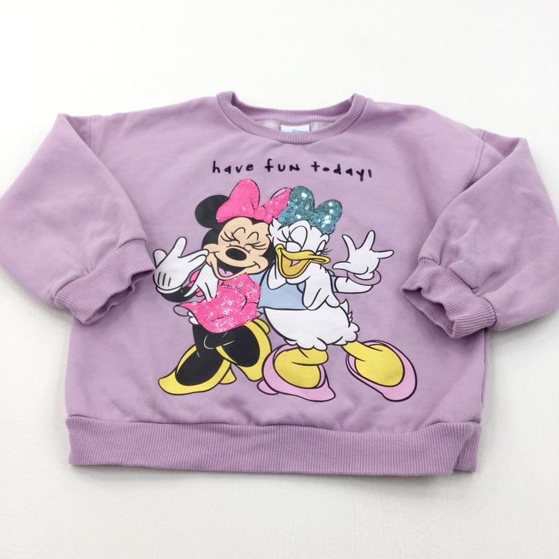 'Have Fun Today' Minnie Mouse & Daisy Duck Sequins Lilac Jersey Sweatshirt - Girls 4 Years