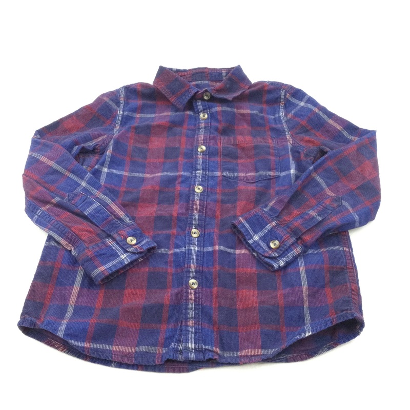 Navy & Red Checked Corduroy Cotton Shirt - Boys 4-5 Years