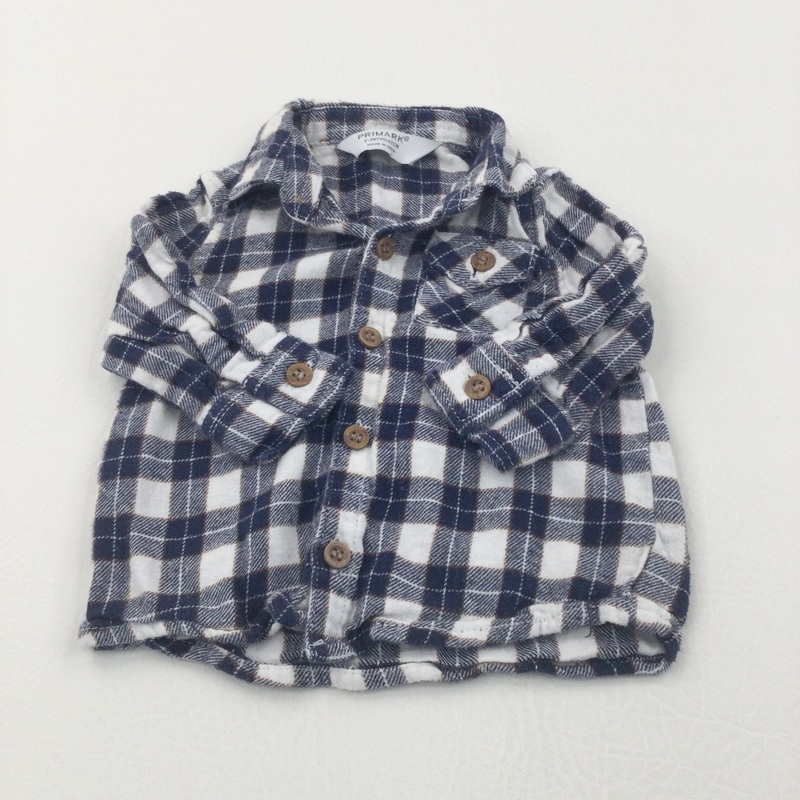 Navy & White Checked Flannel Shirt - Boys 0-3 Months