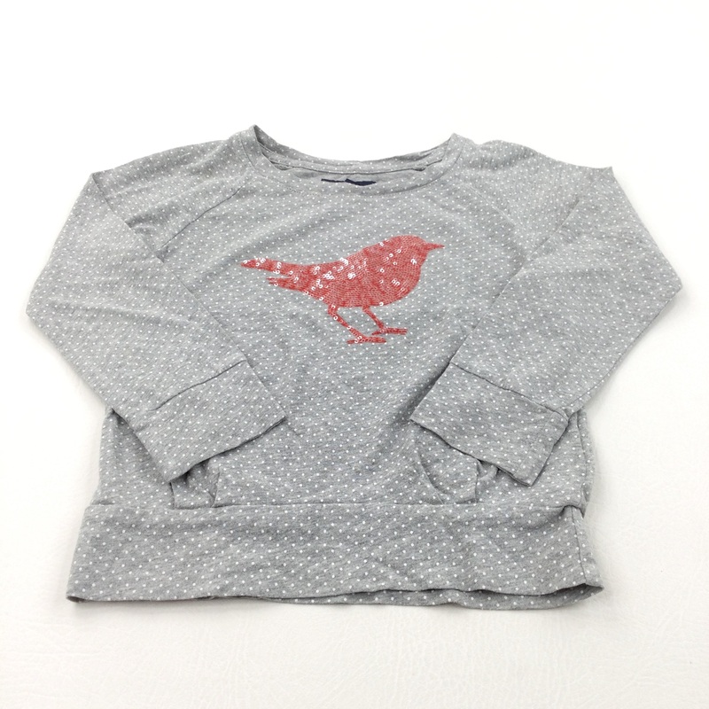 Sequin Bird Spotty Grey Cropped Long Sleeve Top - Girls 4-5 Years