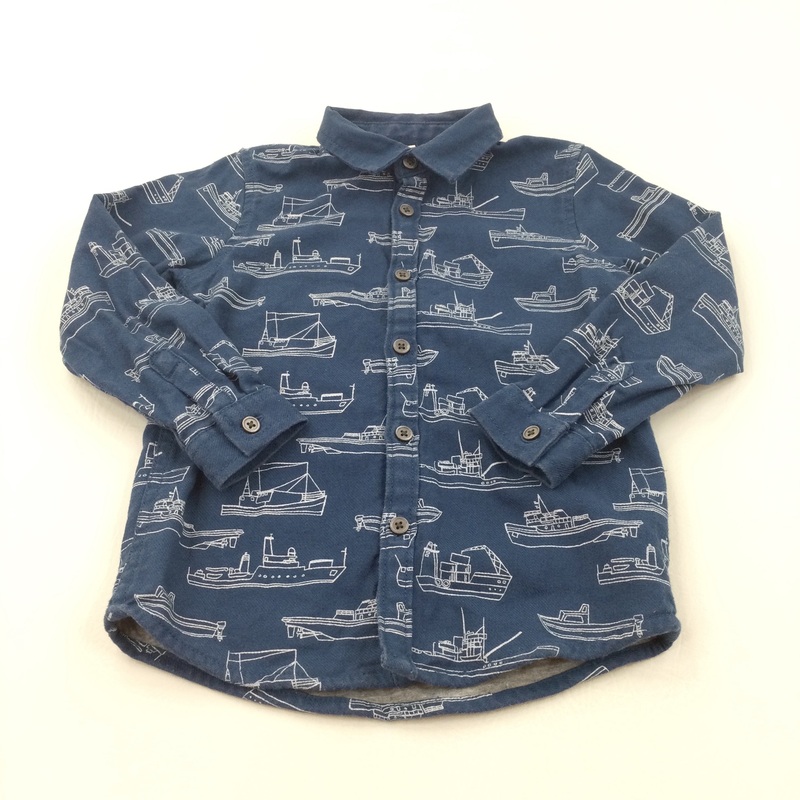 Ships Blue & White Jersey Lined Thick Cotton Shirt/Overshirt  - Boys 3-4 Years