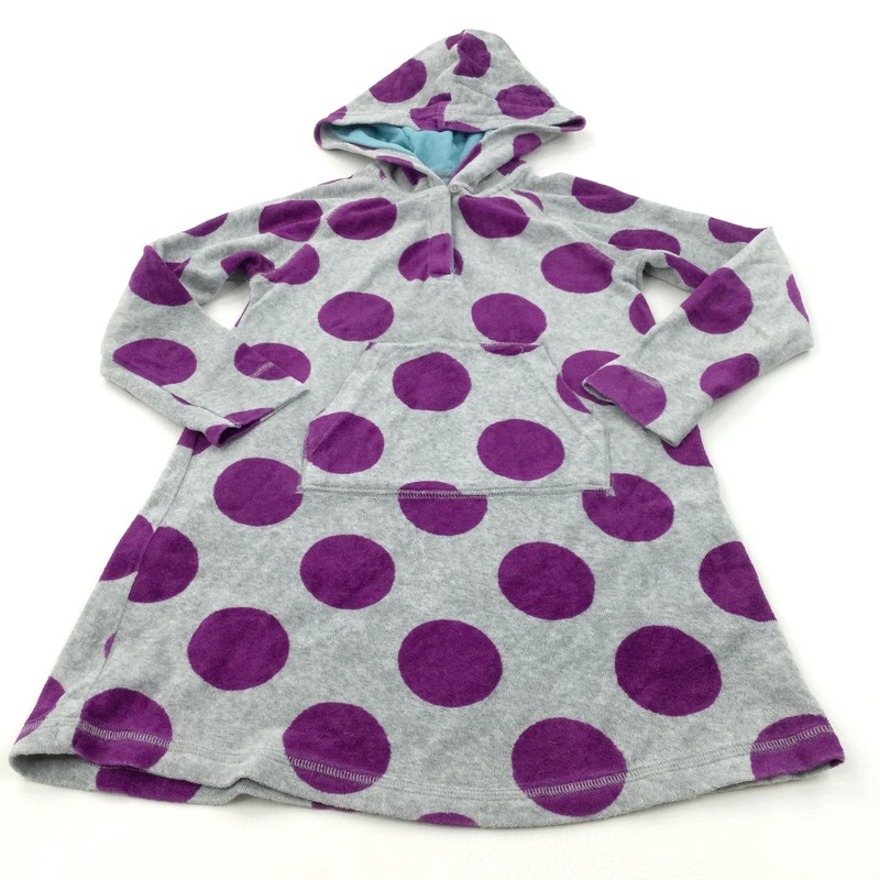 Spotty Purple & Grey Towelling Hooded Dress/Towel - Girls 4-5 Years