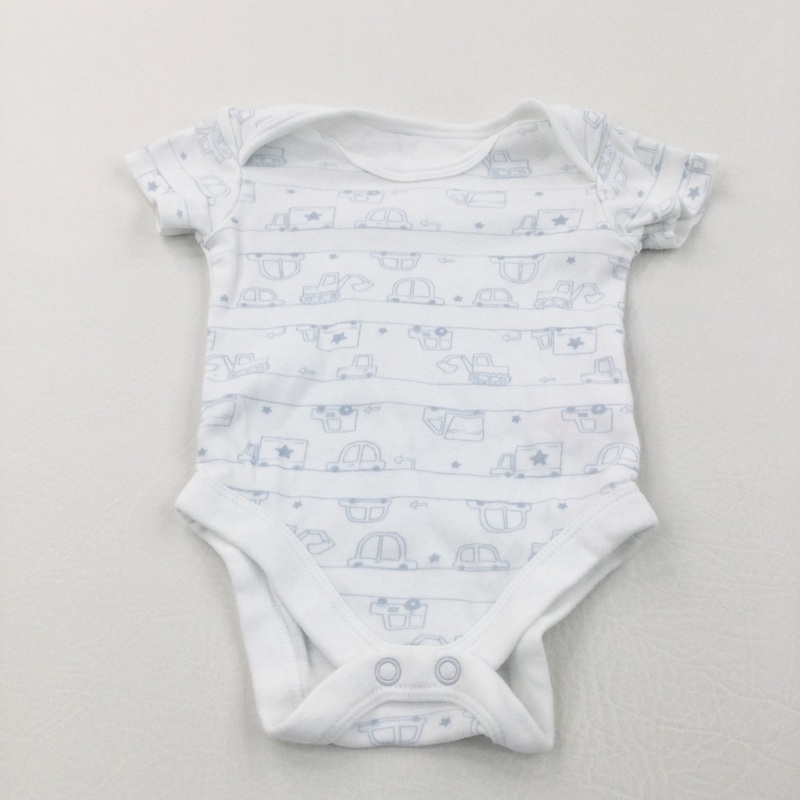 Vehicles Pale Blue & White Short Sleeve Bodysuit - Boys Newborn