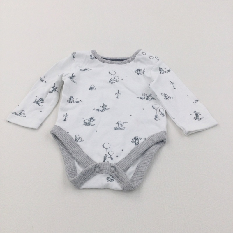 Winnie The Pooh & Friends White & Grey Long Sleeve Bodysuit - Boys 0-3 Months