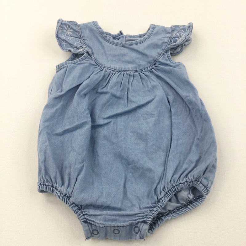 Blue Denim Effect Cotton Playsuit - Girls 3-6 Months