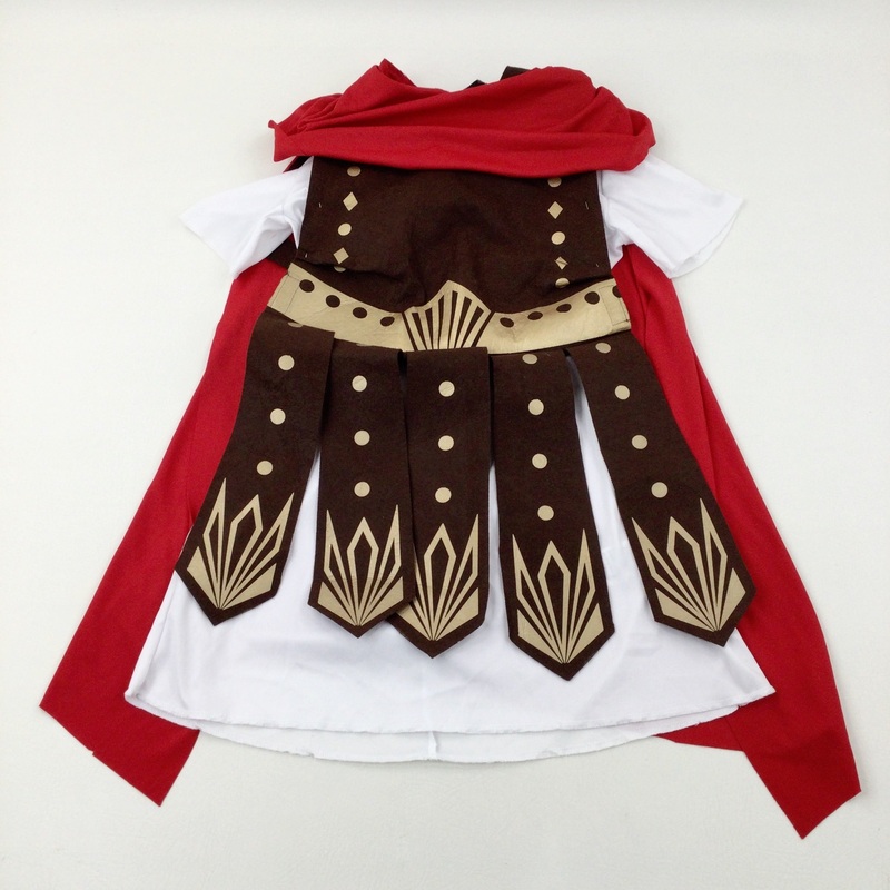 Brown & White Gladiator Costume With Red Cape - Boys/Girls 8-10 Years