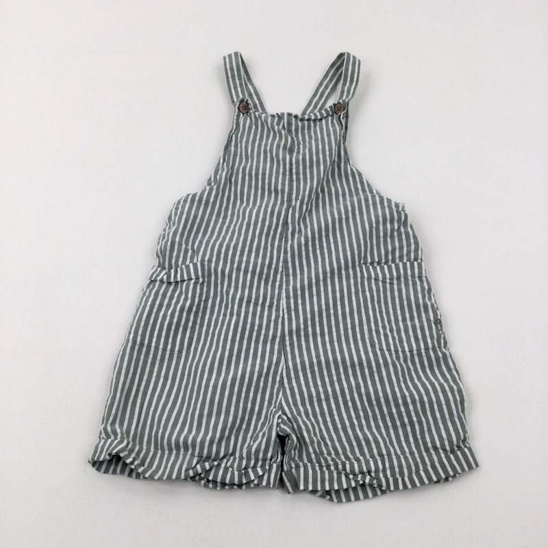 Green & White Striped Lightweight Short Dunagrees - Boys 4-5 Years