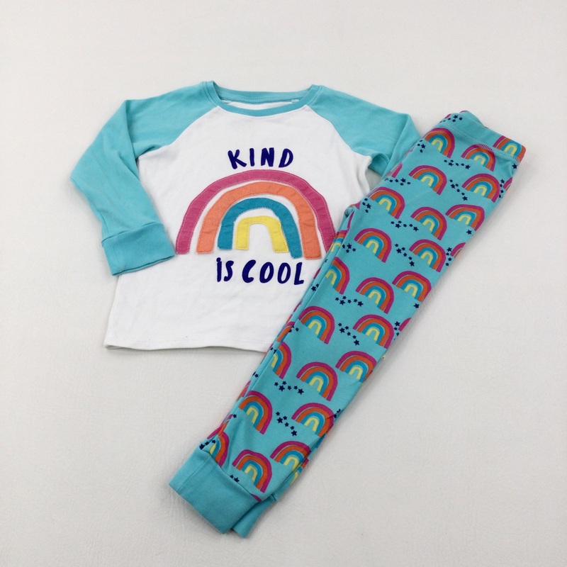 'Kind Is Cool' Rainbows Turquoise & White Pyjamas - Girls 3-4 Years