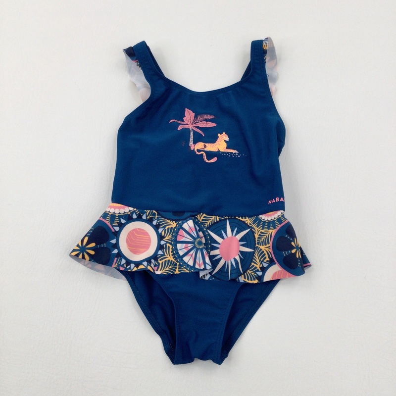 Leopard & Palm Tree Blue Swimming Costume - Girls 3-4 Years