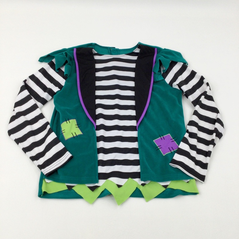 Monster Green With Black & White Striped Long Sleeve Top - Boys/Girls 11-12 Years