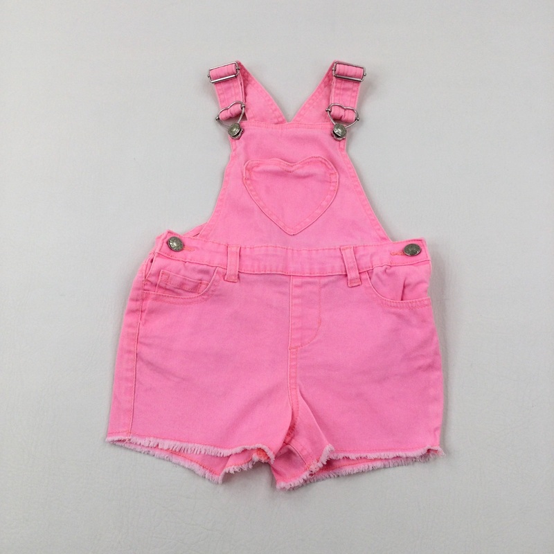Neon Pink Short Dungarees - Girls 2-3 Years