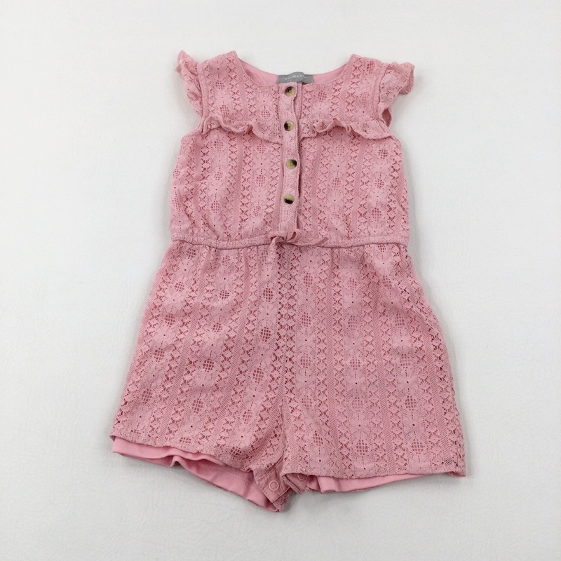Patterned Embroidered Pink Playsuit - Girls 2-3 Years