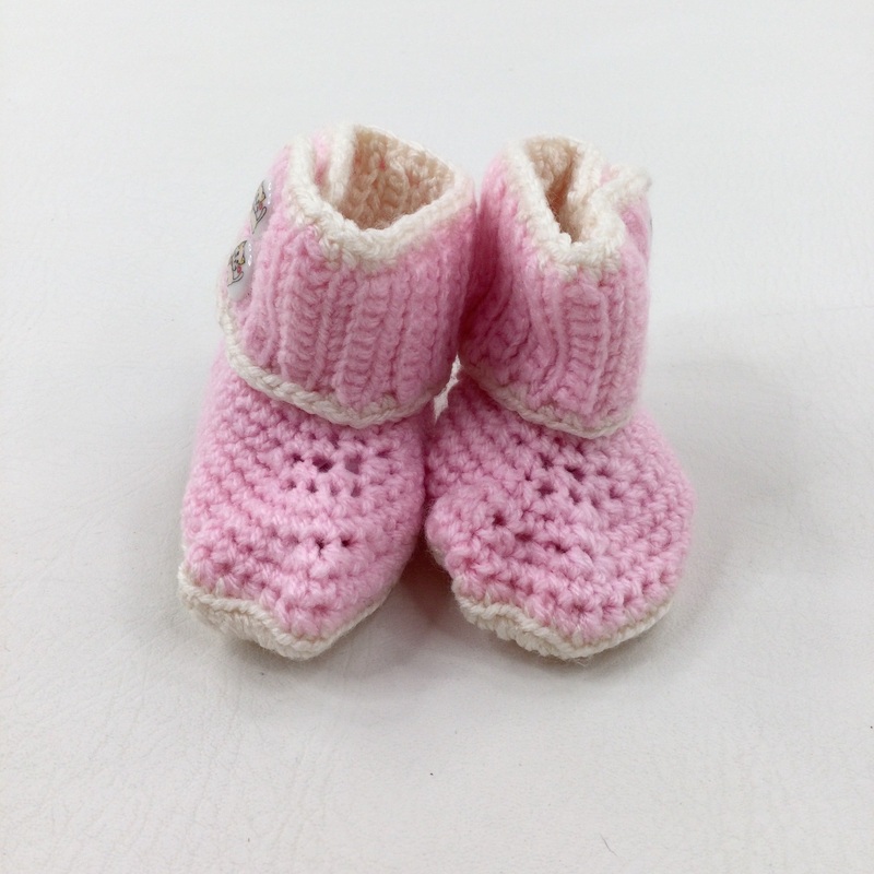 Pink & White Knitted Handmade Booties - Girls Size 0