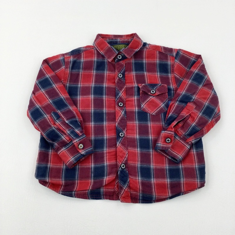 Red & Navy Checked Winter Long Sleeve Shirt - Boys 3-4 Years