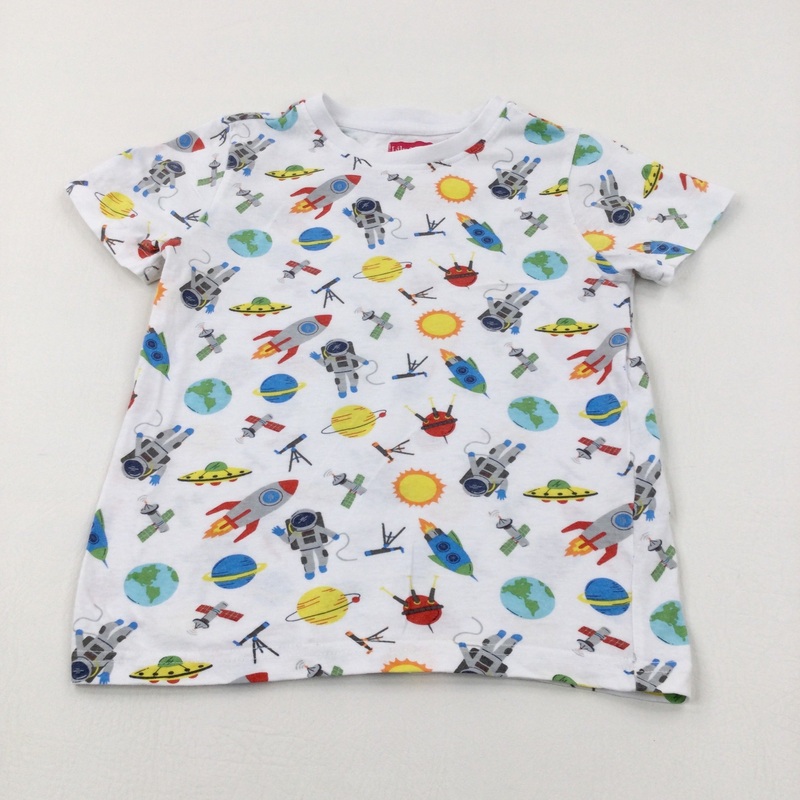 Spaceman & Planets White T-Shirt - Boys 5-6 Years