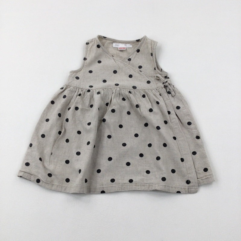 Spotty Beige Linen Mix Dress - Girls 2-3 Years