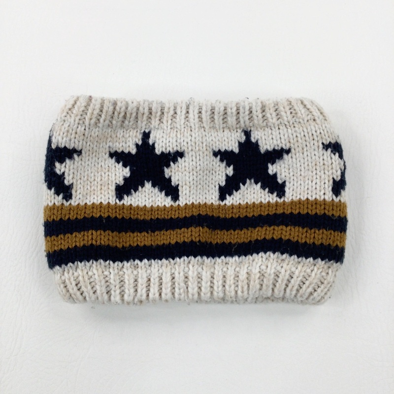 Stars Navy & Beige Fleece Lined Knitted Neck Warmer - Boys 5-6 Years