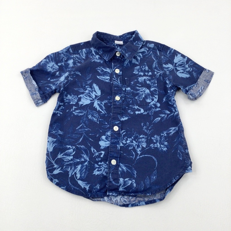 Tropical Flowers Navy Linen Mix Shirt - Boys 2-3 Years