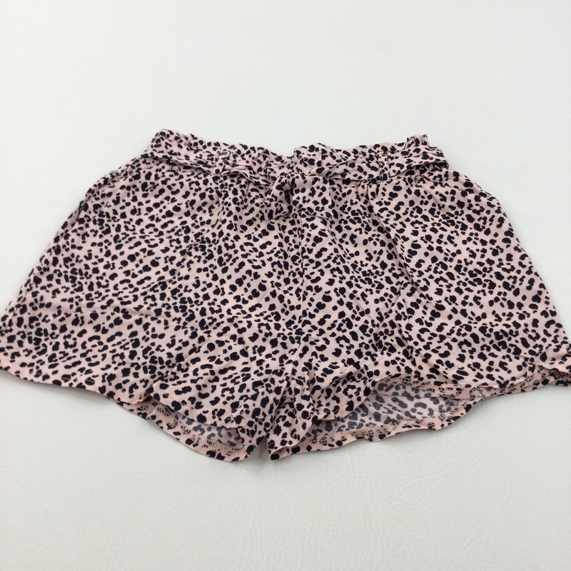 Animal Print Pale Pink & Black Lightweight Shorts - Girls 6-7 Years