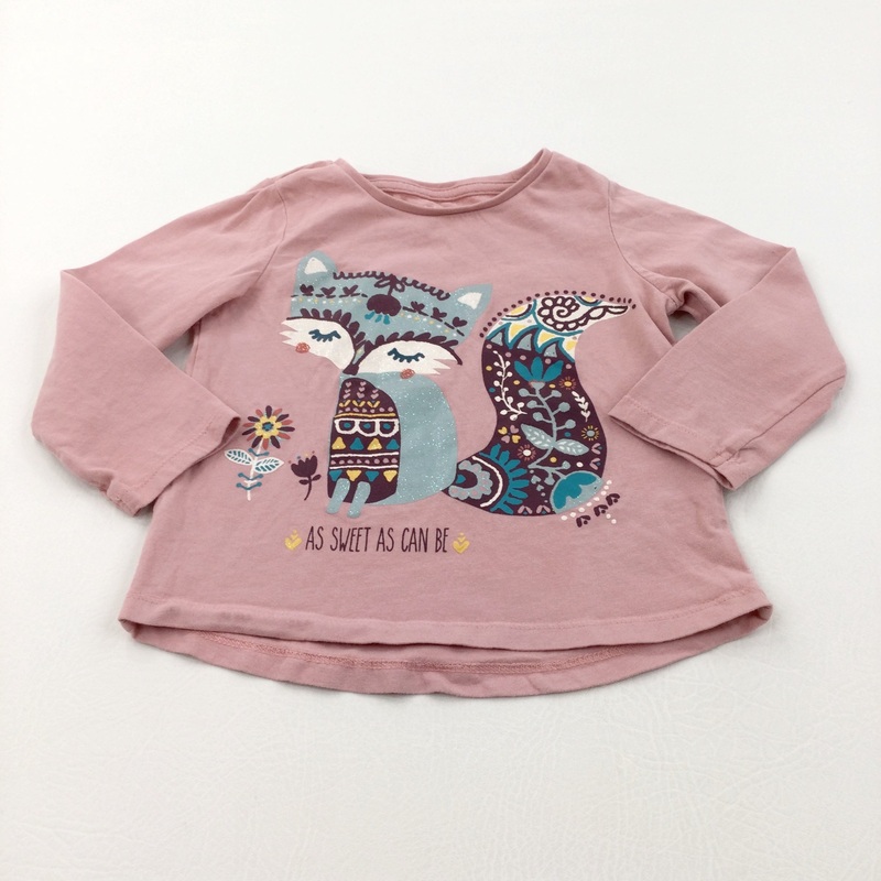 'As Sweet As Can Be' Glittery Fox Pink Long Sleeve Top - Girls 3-4 Years